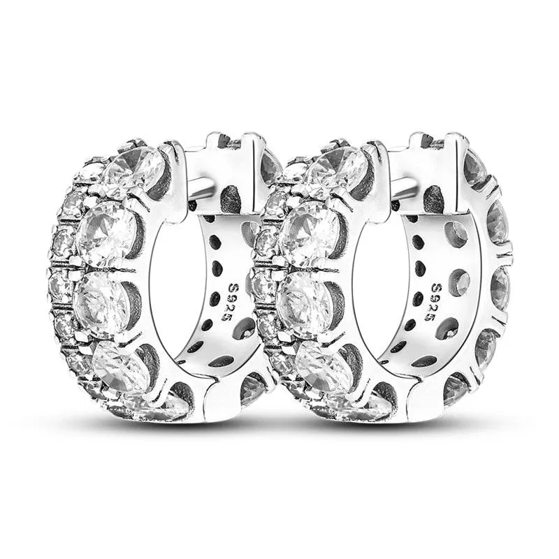 2023 Women Hoop Earrings 925 Silver Sparkling Pave Shape