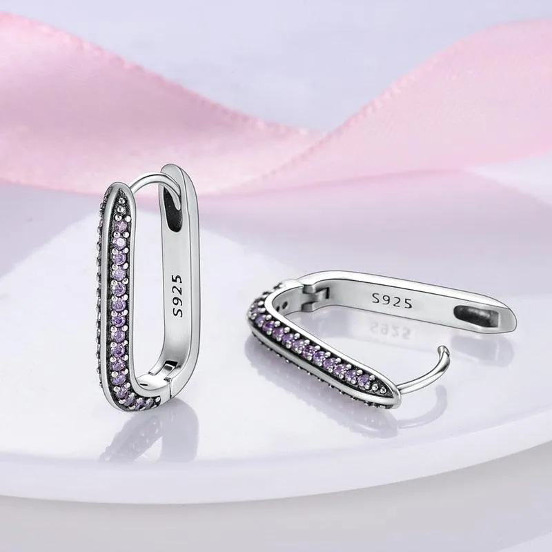 2023 Women Hoop Earrings 925 Silver Sparkling Pave Shape