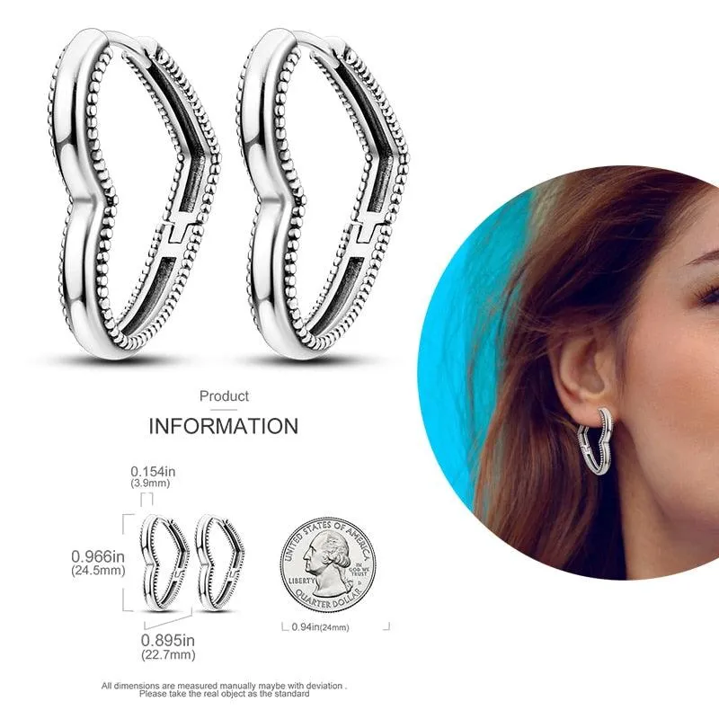 2023 Women Hoop Earrings 925 Silver Sparkling Pave Shape