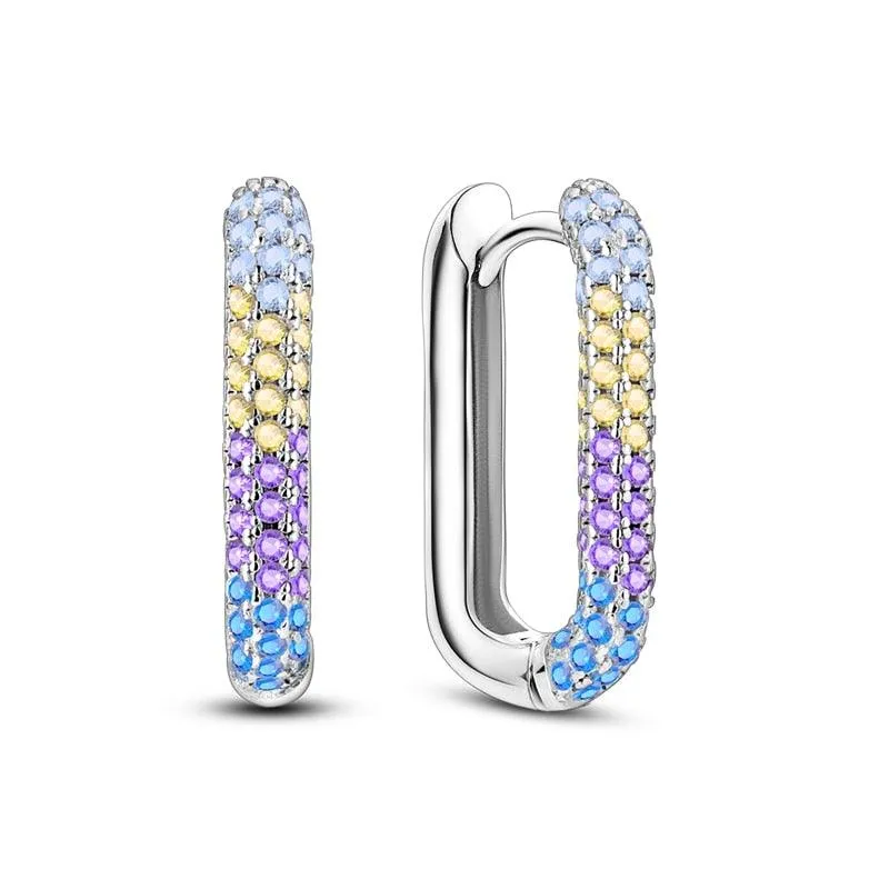 2023 Women Hoop Earrings 925 Silver Sparkling Pave Shape