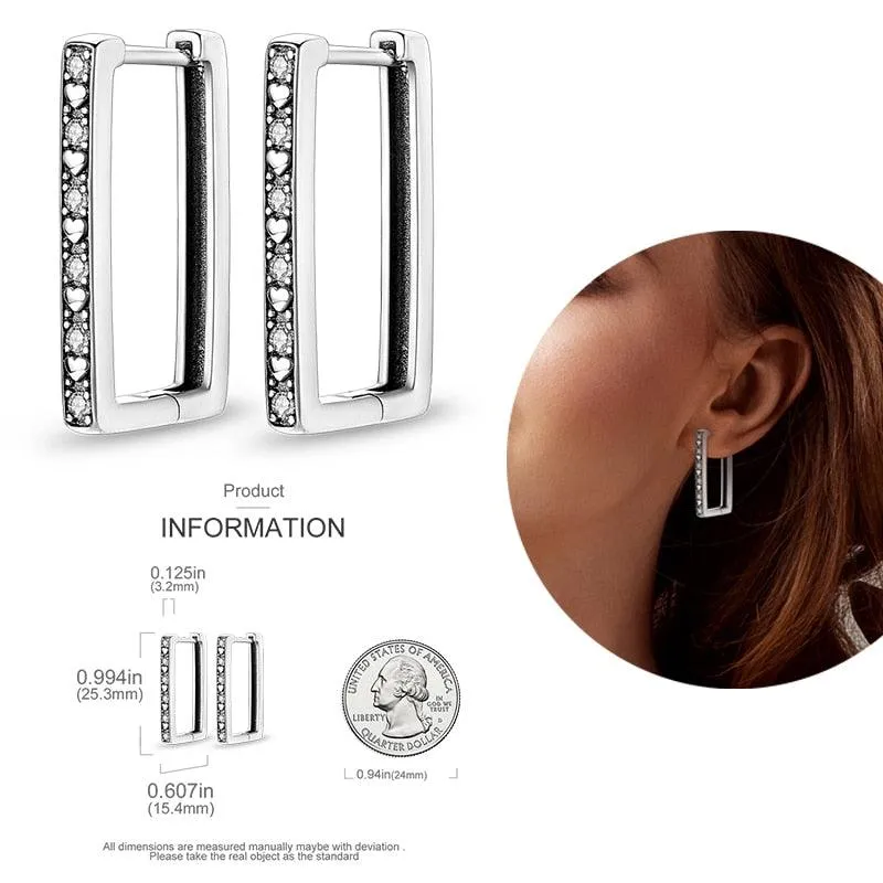 2023 Women Hoop Earrings 925 Silver Sparkling Pave Shape