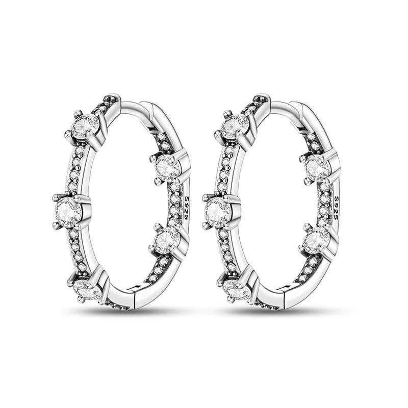 2023 Women Hoop Earrings 925 Silver Sparkling Pave Shape