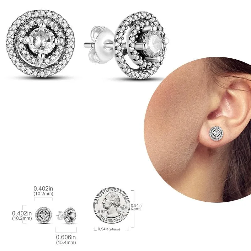 2023 Women Hoop Earrings 925 Silver Sparkling Pave Shape