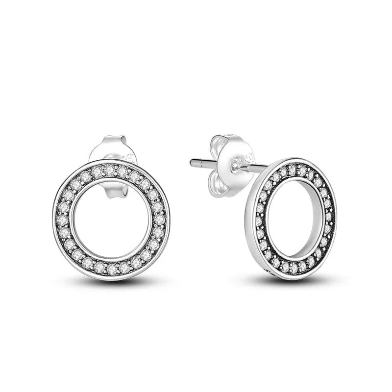 2023 Women Hoop Earrings 925 Silver Sparkling Pave Shape