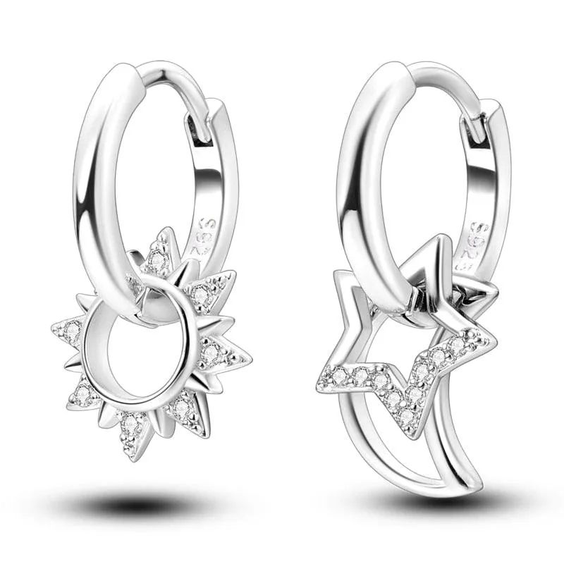 2023 Women Hoop Earrings 925 Silver Sparkling Pave Shape