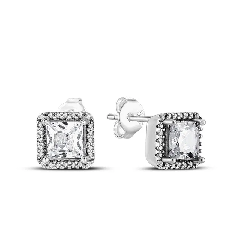 2023 Women Hoop Earrings 925 Silver Sparkling Pave Shape