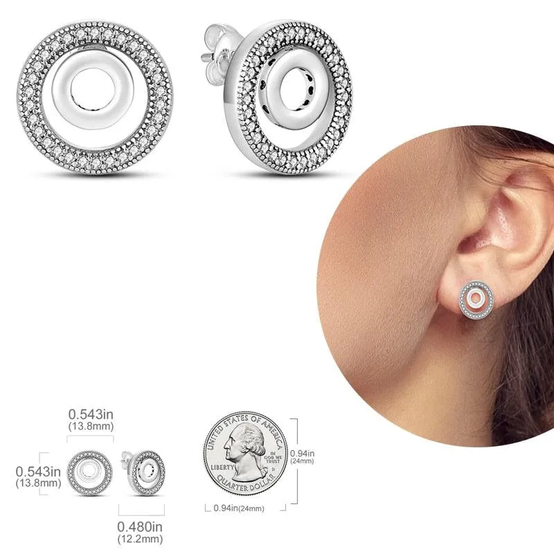 2023 Women Hoop Earrings 925 Silver Sparkling Pave Shape