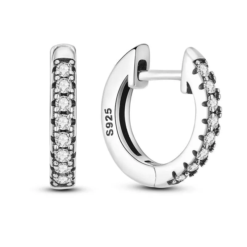 2023 Women Hoop Earrings 925 Silver Sparkling Pave Shape