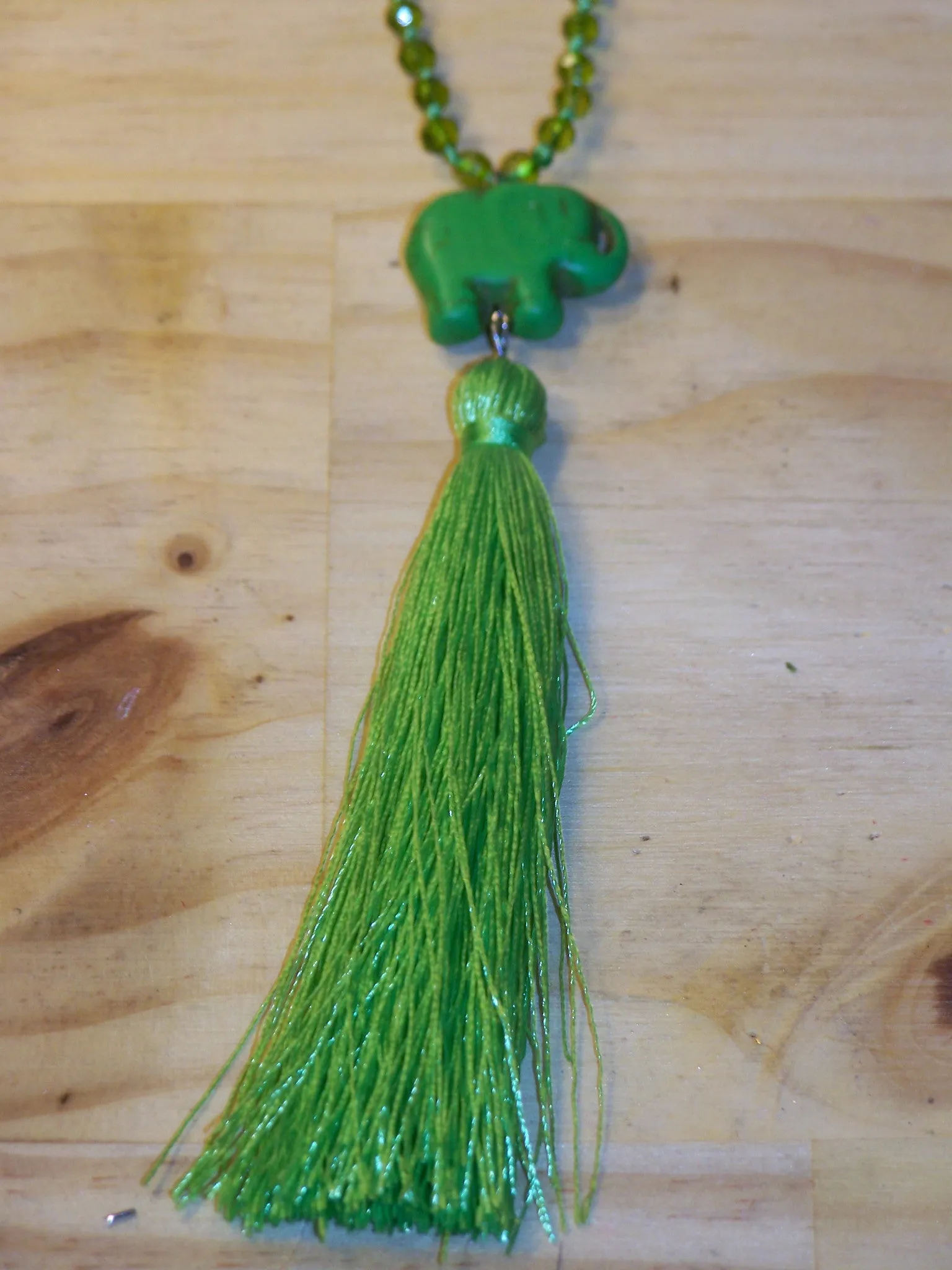 21" Beaded Necklace (Elephant) with Tassel