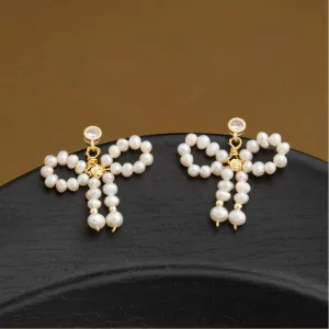 24 Carat Guaranteed Gold Plated Ribbon Style Freshwater Natural Cultural Pearl Beads Fashion Earring-PER 2107