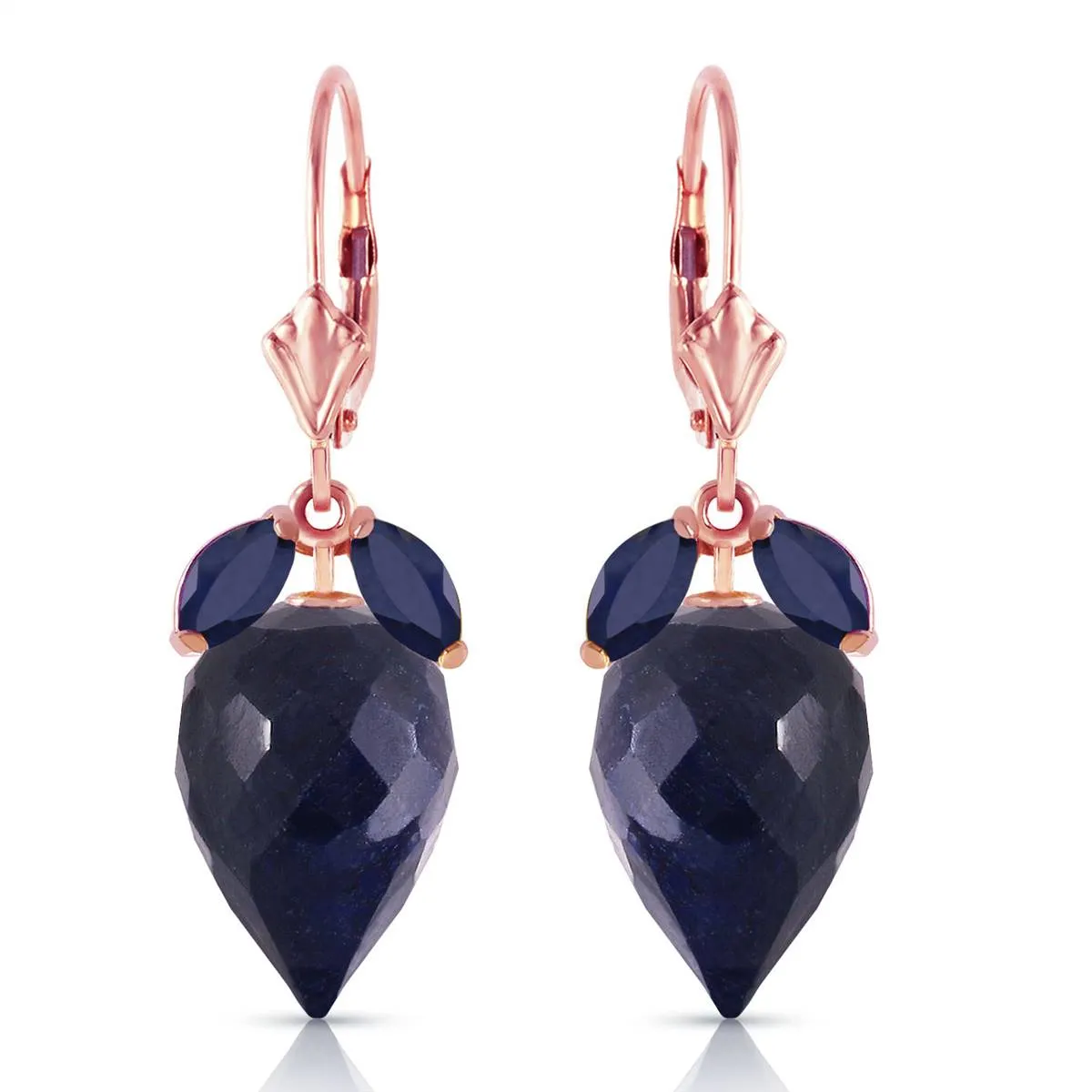 26.8 Carat 14K Solid Rose Gold Earrings Pointy Briolette Sapphire