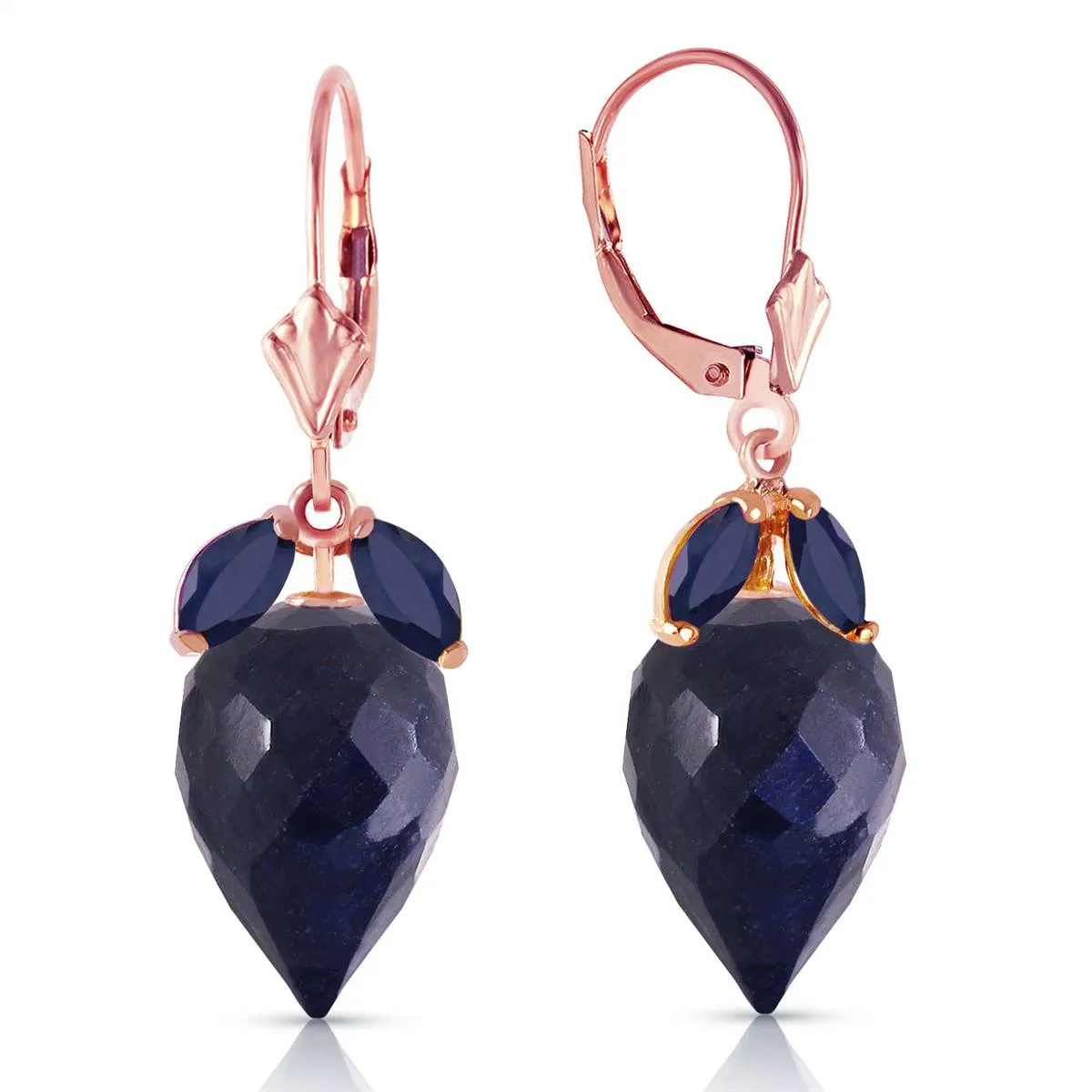 26.8 Carat 14K Solid Rose Gold Earrings Pointy Briolette Sapphire