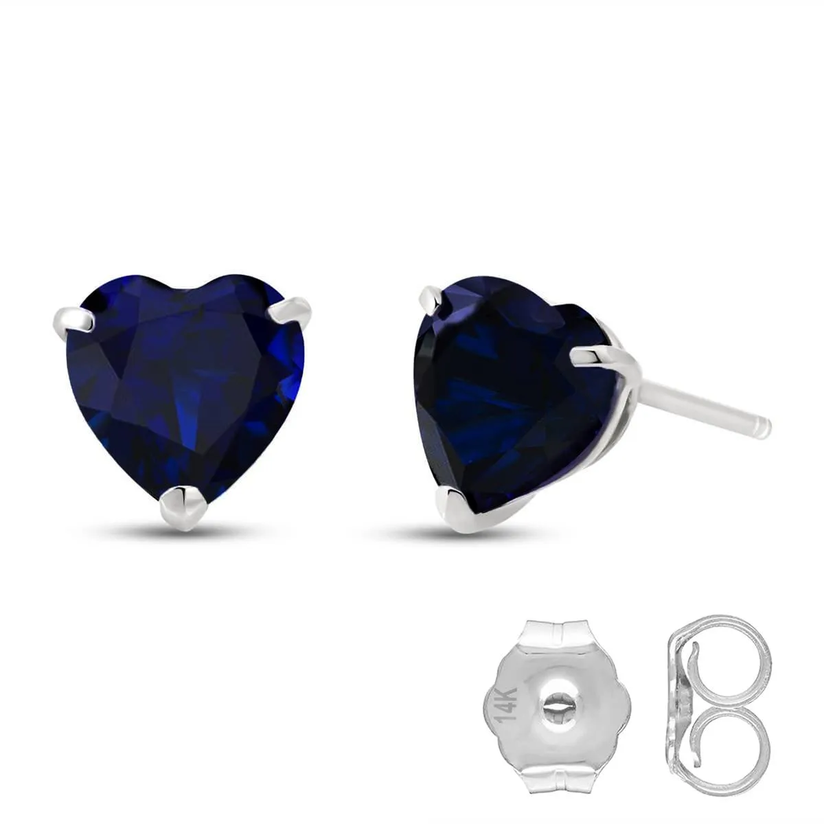 3.1 Carat 14K Solid White Gold Stud Earrings Natural Heart Sapphire