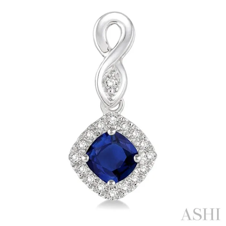 4x4 MM Cushion Cut Sapphire and 1/5 Ctw Round Cut Diamond Earrings in 10K White Gold