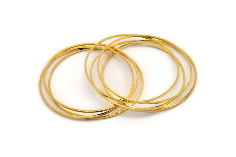 52mm Circle Connectors, 4 Gold Plated Brass Circle Connectors (52x1x1mm) A4075