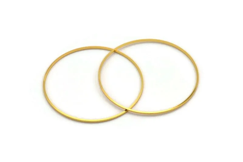 52mm Circle Connectors, 4 Gold Plated Brass Circle Connectors (52x1x1mm) A4075