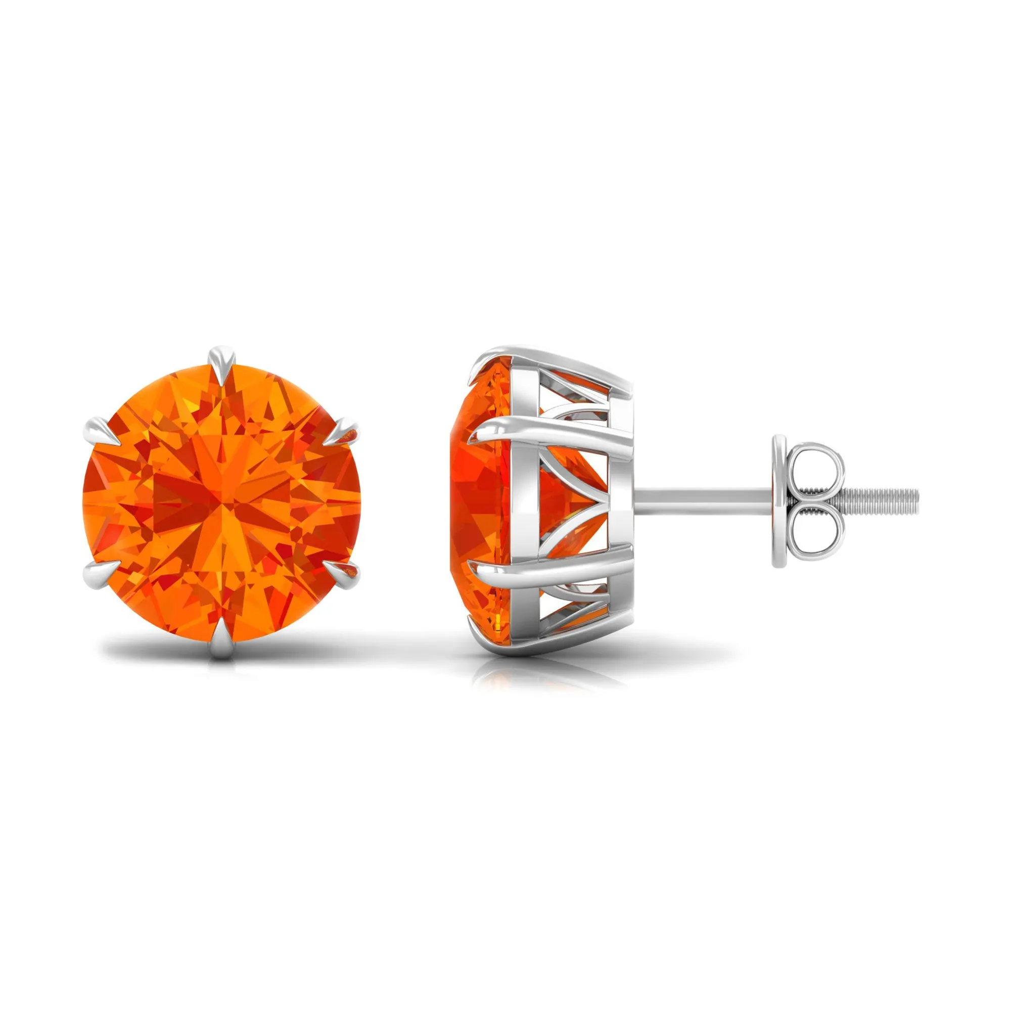 6 Claw Set Round Created Orange Sapphire Solitaire Stud Earrings