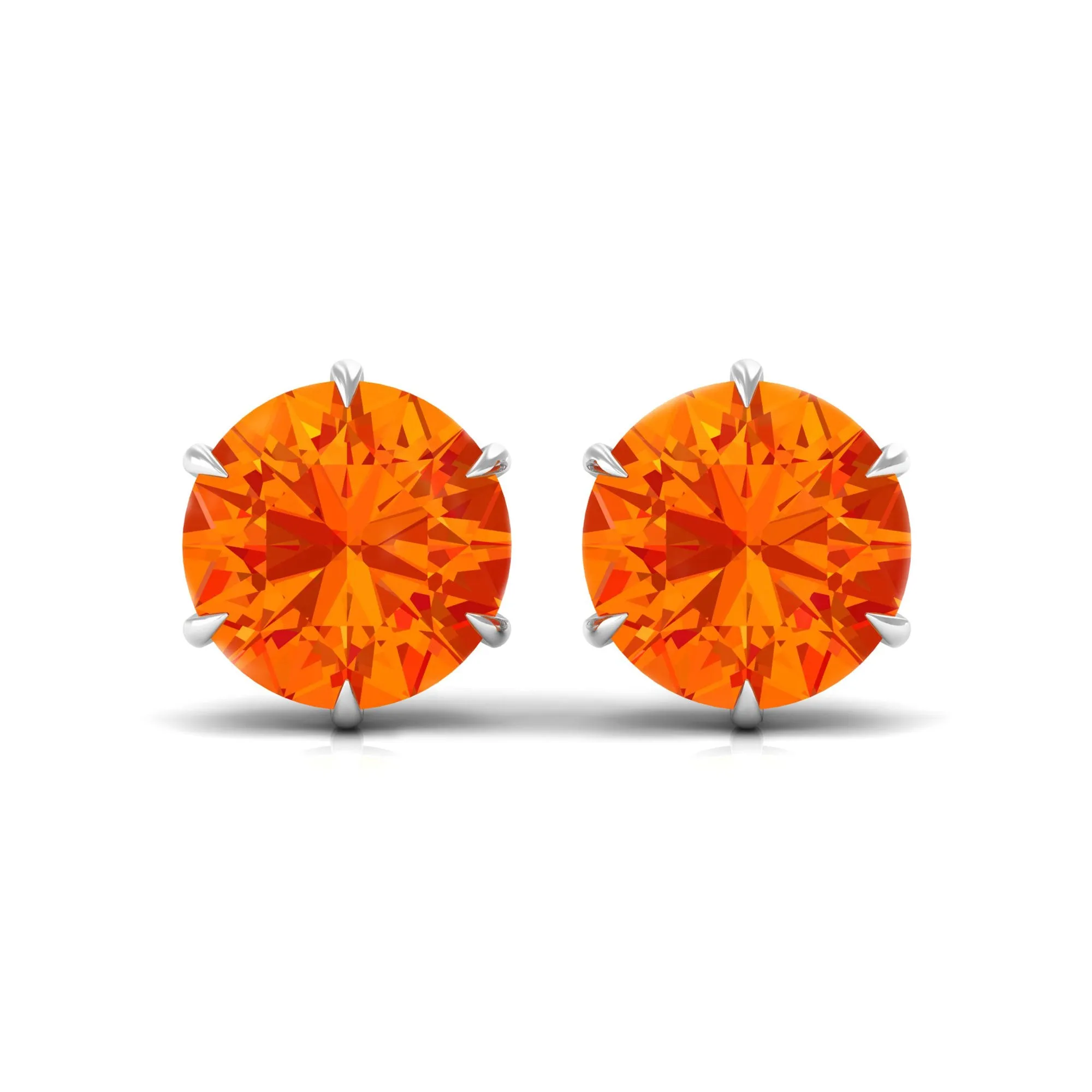 6 Claw Set Round Created Orange Sapphire Solitaire Stud Earrings