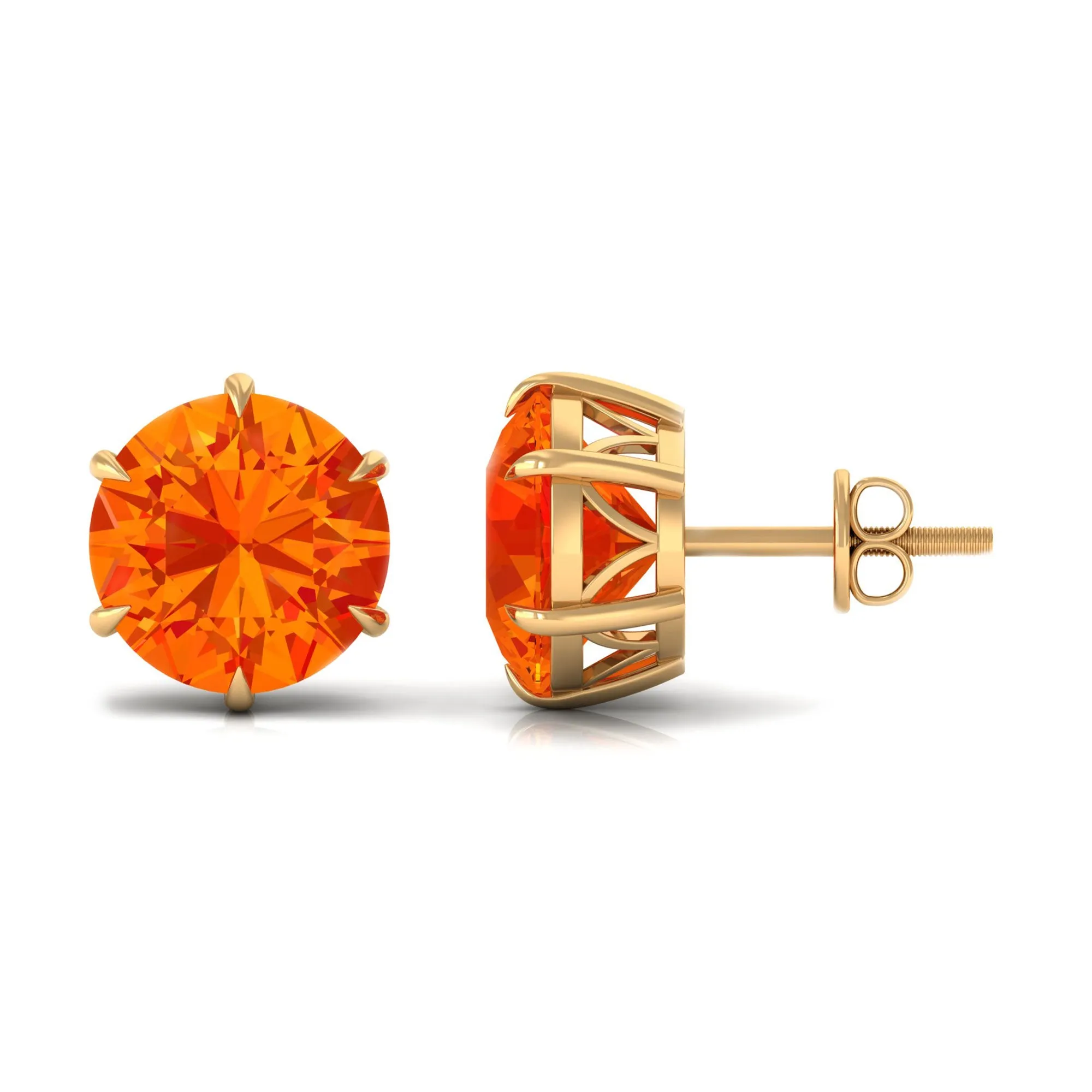 6 Claw Set Round Created Orange Sapphire Solitaire Stud Earrings