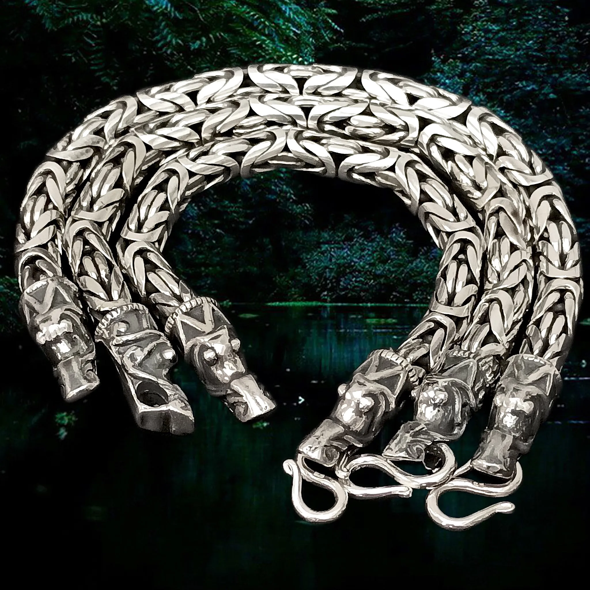 8mm Silver Viking King Bracelet With Gotlandic Dragon Heads