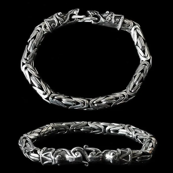 8mm Silver Viking King Bracelet With Gotlandic Dragon Heads