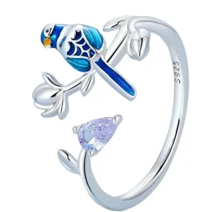 925 Sterling Silver Blue Bird Ring