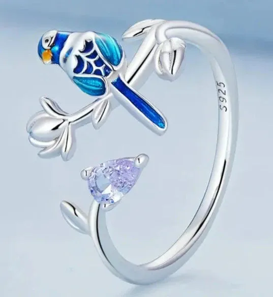 925 Sterling Silver Blue Bird Ring