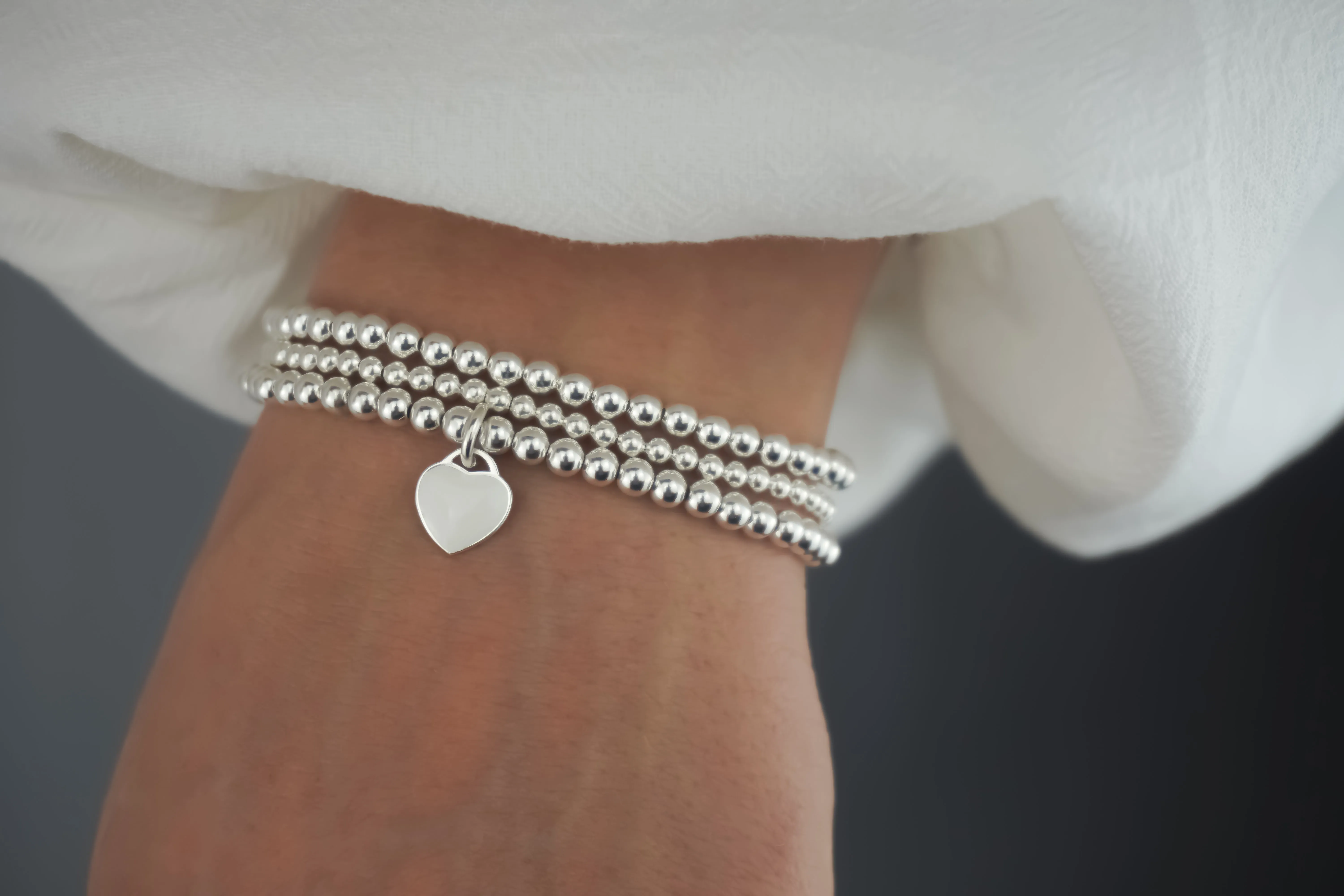 925 Sterling Silver White Heart Charm Bracelet, White Heart Charm Bracelet, Heart Charm Bracelet