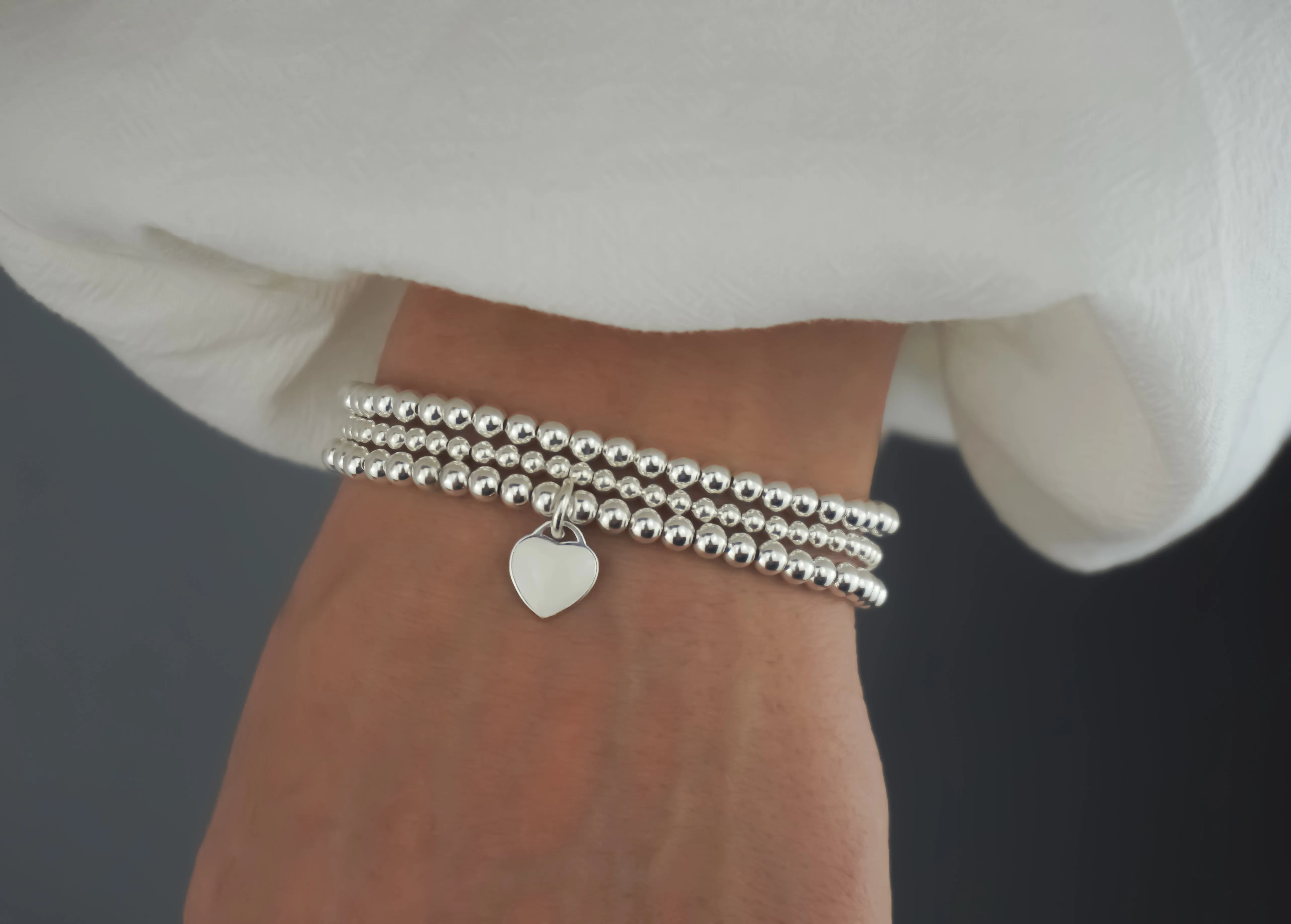 925 Sterling Silver White Heart Charm Bracelet, White Heart Charm Bracelet, Heart Charm Bracelet