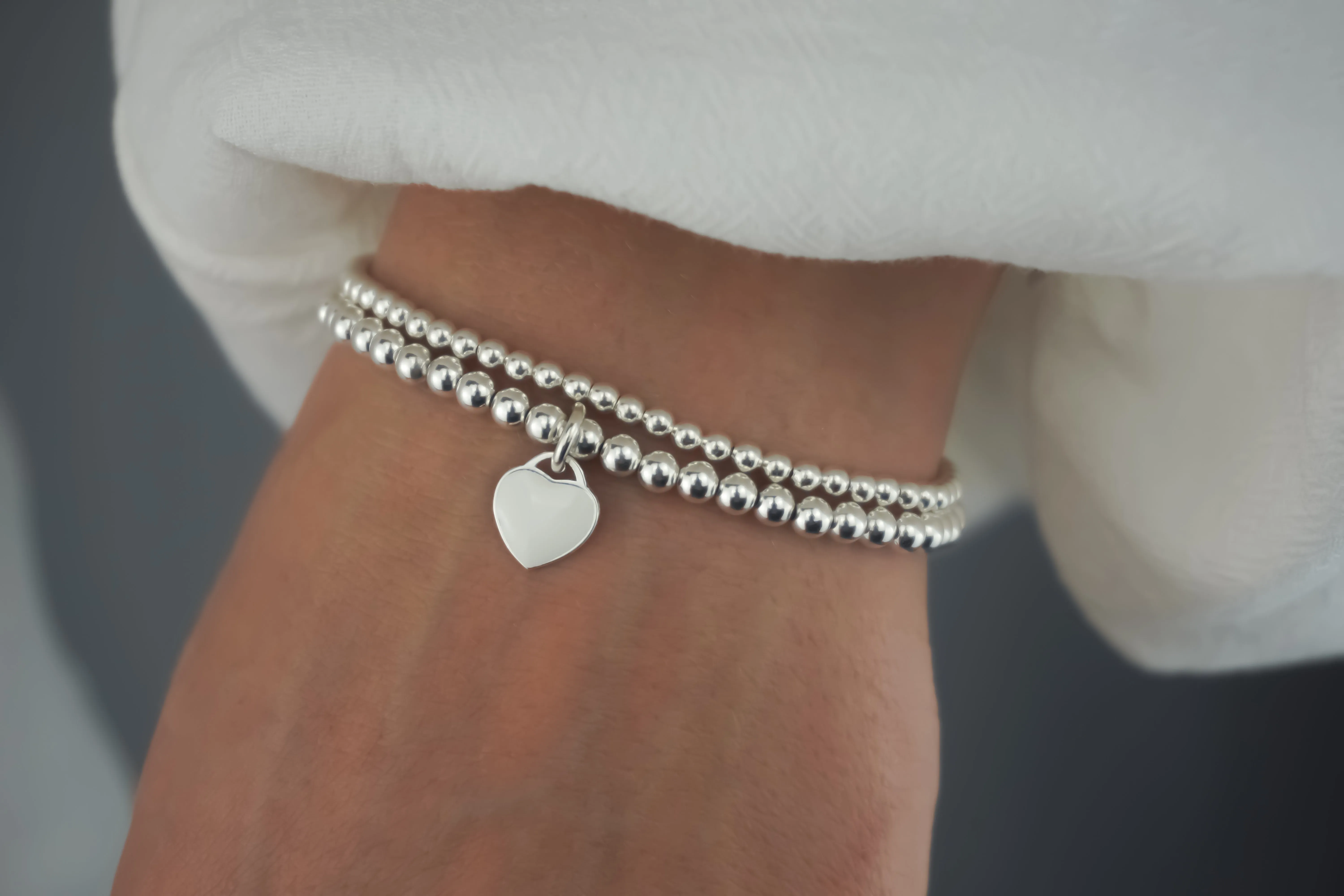 925 Sterling Silver White Heart Charm Bracelet, White Heart Charm Bracelet, Heart Charm Bracelet