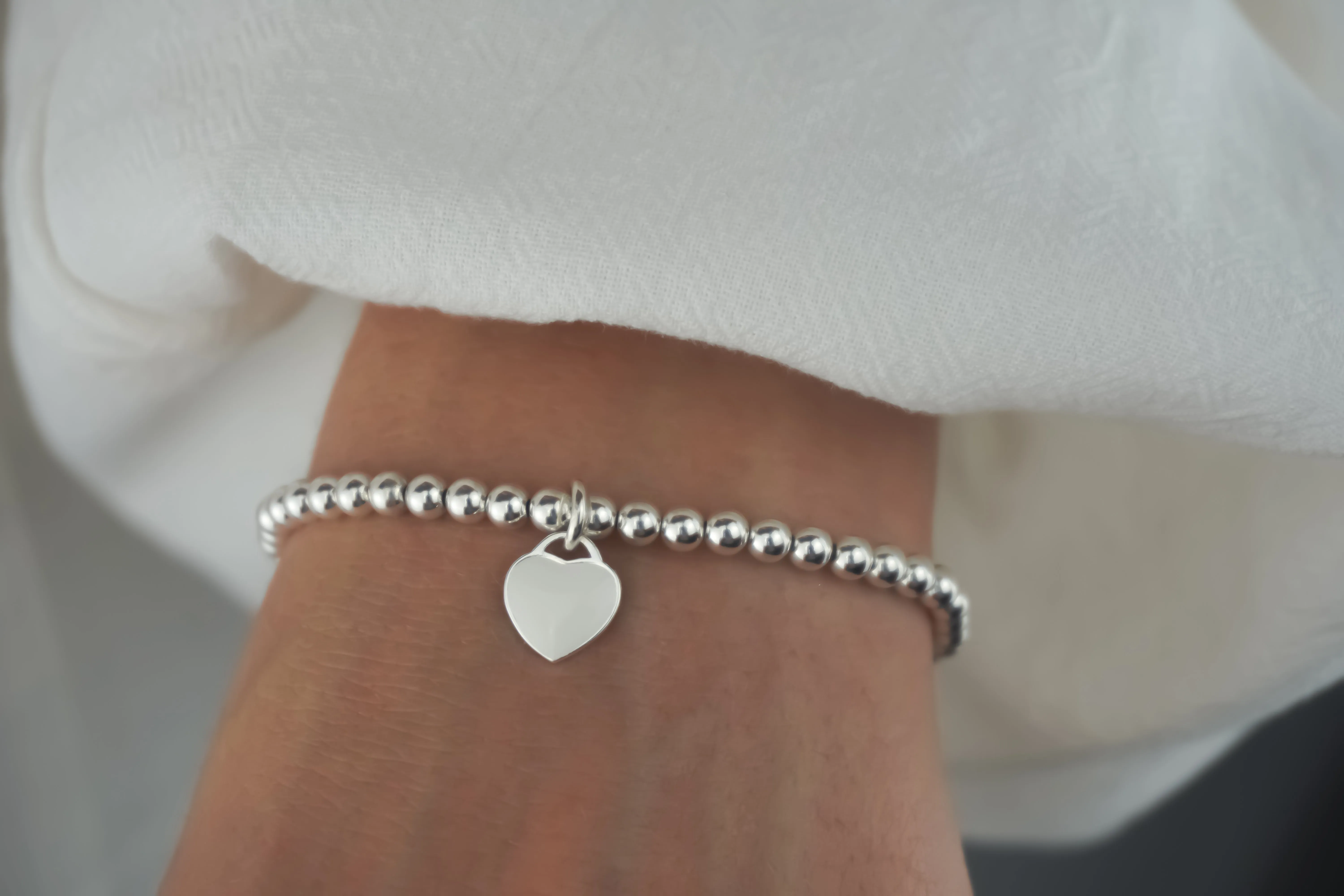 925 Sterling Silver White Heart Charm Bracelet, White Heart Charm Bracelet, Heart Charm Bracelet