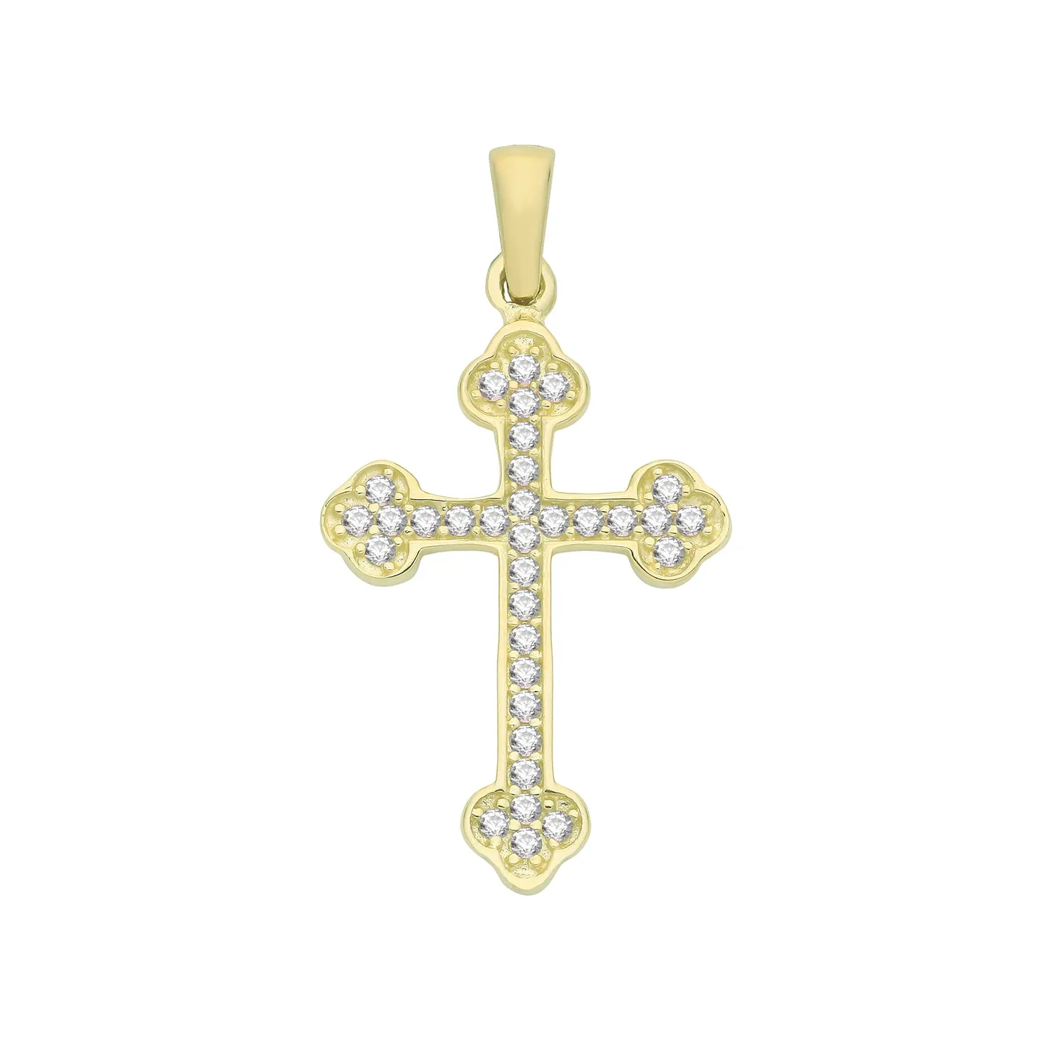 9CT GOLD CZ BUDDED CROSS PENDANT