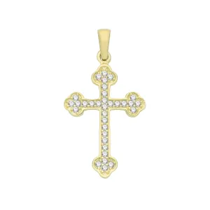 9CT GOLD CZ BUDDED CROSS PENDANT