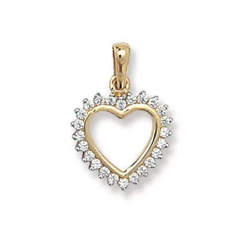 9CT GOLD CZ CLUSTER OPEN HEART PENDANT