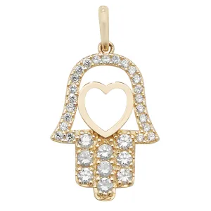 9CT GOLD CZ HEART HAMSA PENDANT