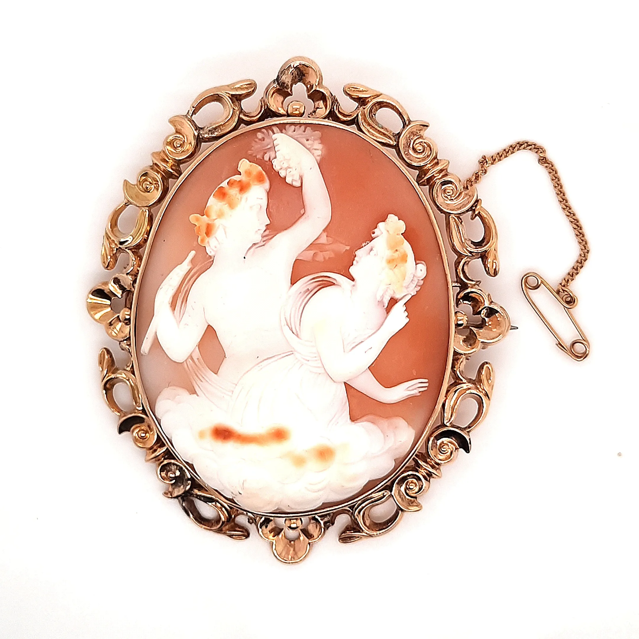 9ct Yellow Gold Hand Carved Cameo Vintage Brooch