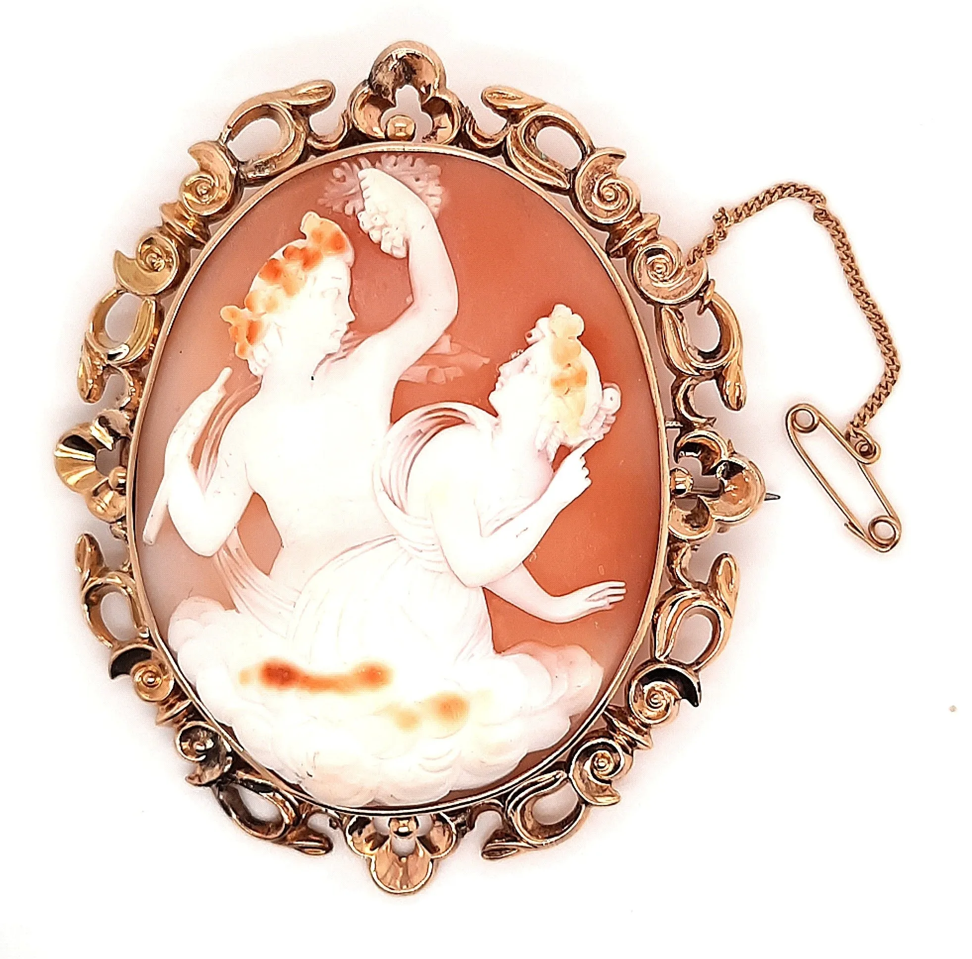 9ct Yellow Gold Hand Carved Cameo Vintage Brooch