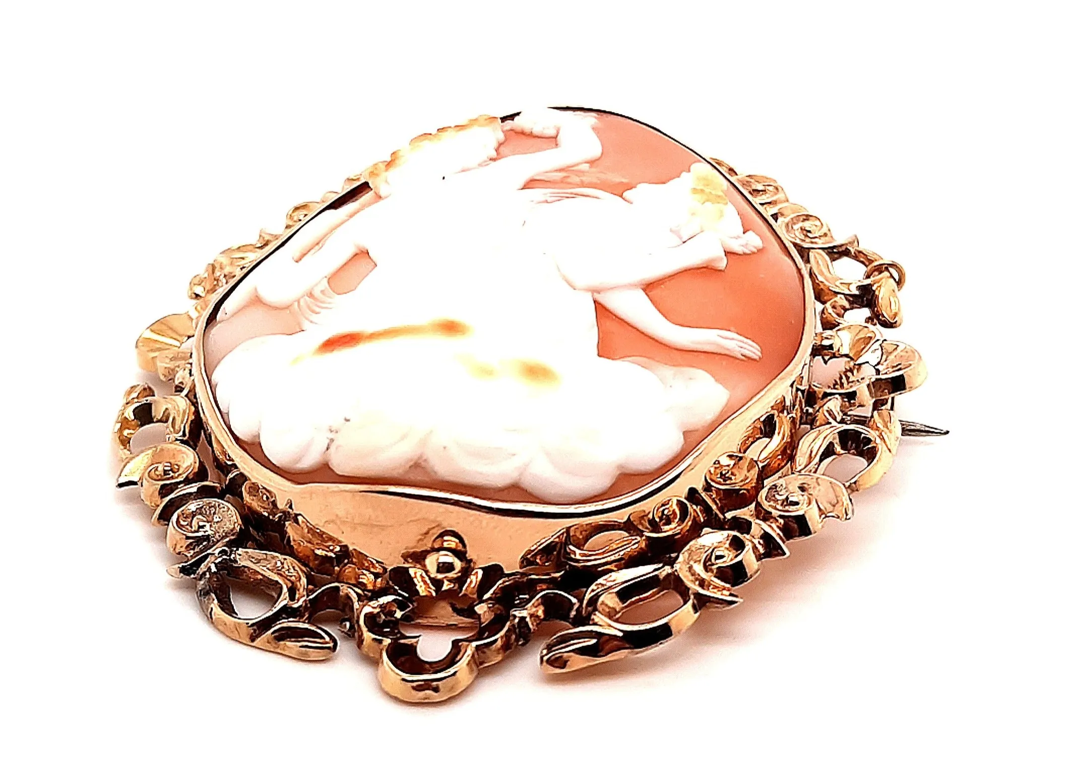 9ct Yellow Gold Hand Carved Cameo Vintage Brooch