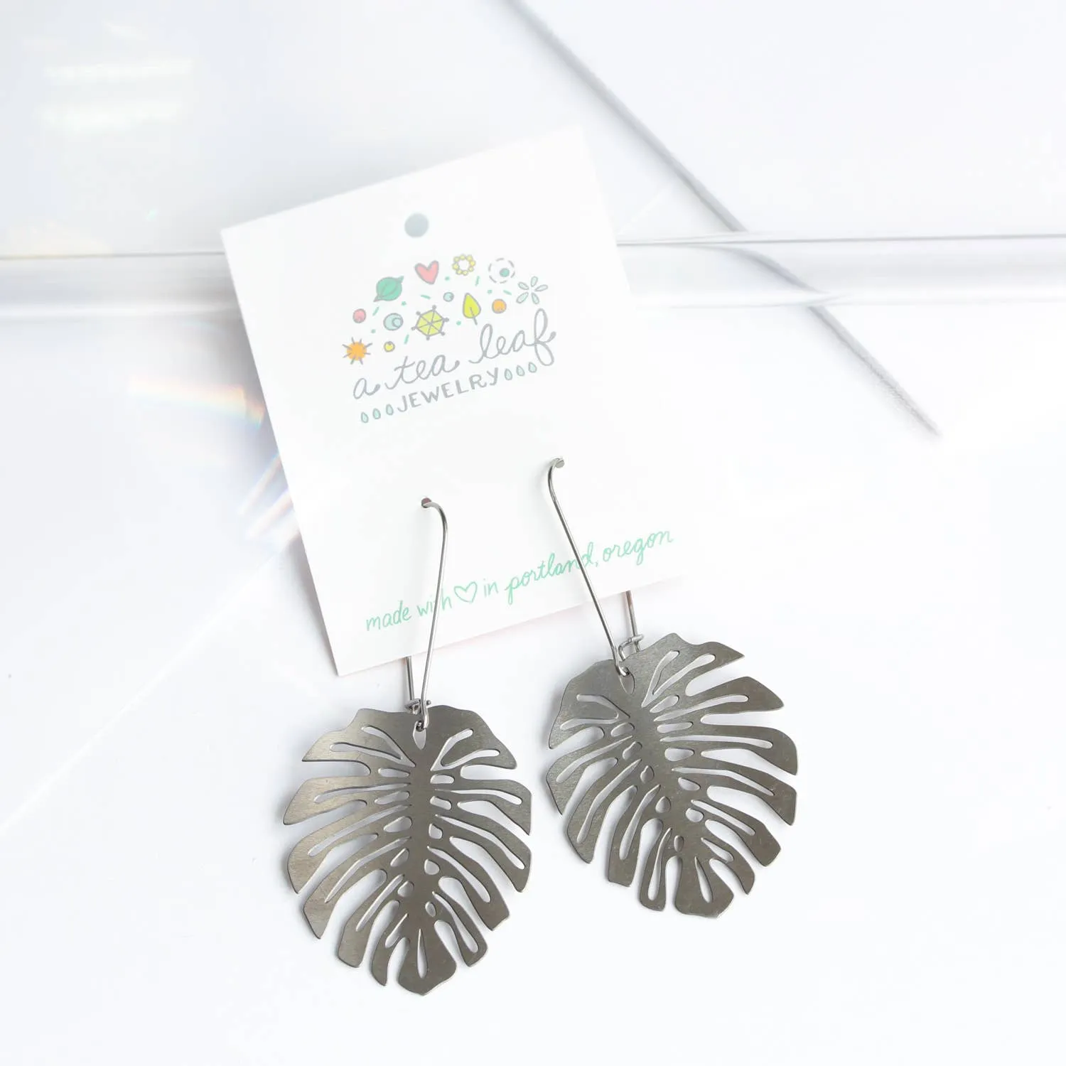 A Tea Leaf Jewelry - Monstera Deliciosa Leaf Earrings