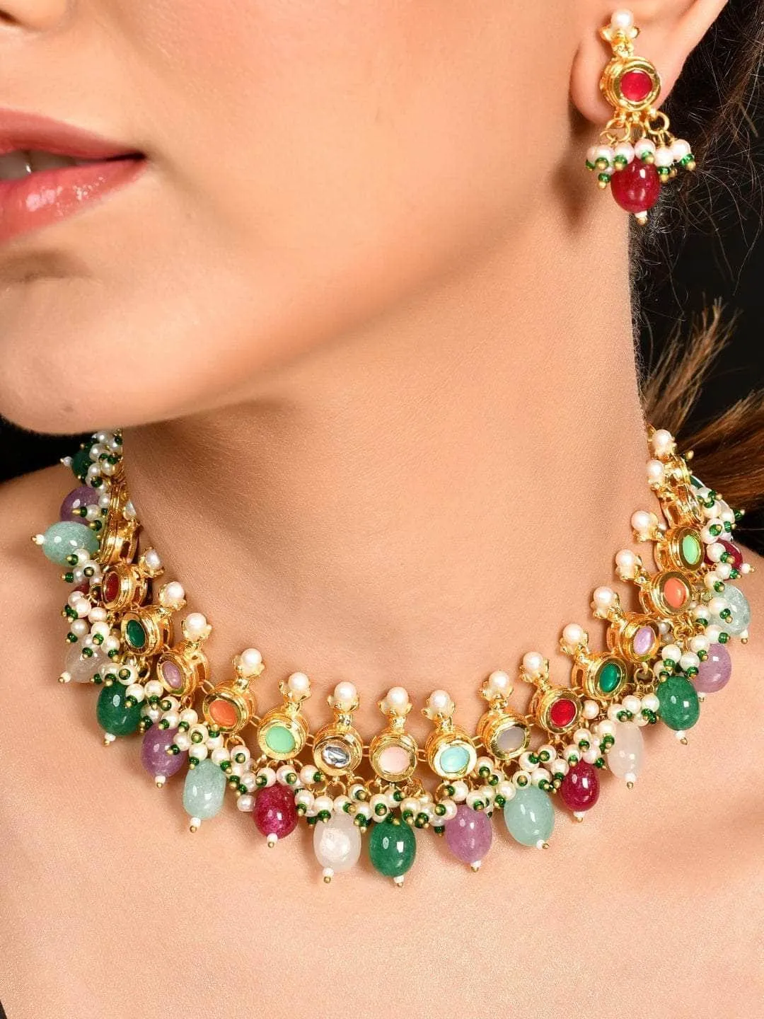 Ad Multi Color Kundan Necklace Set