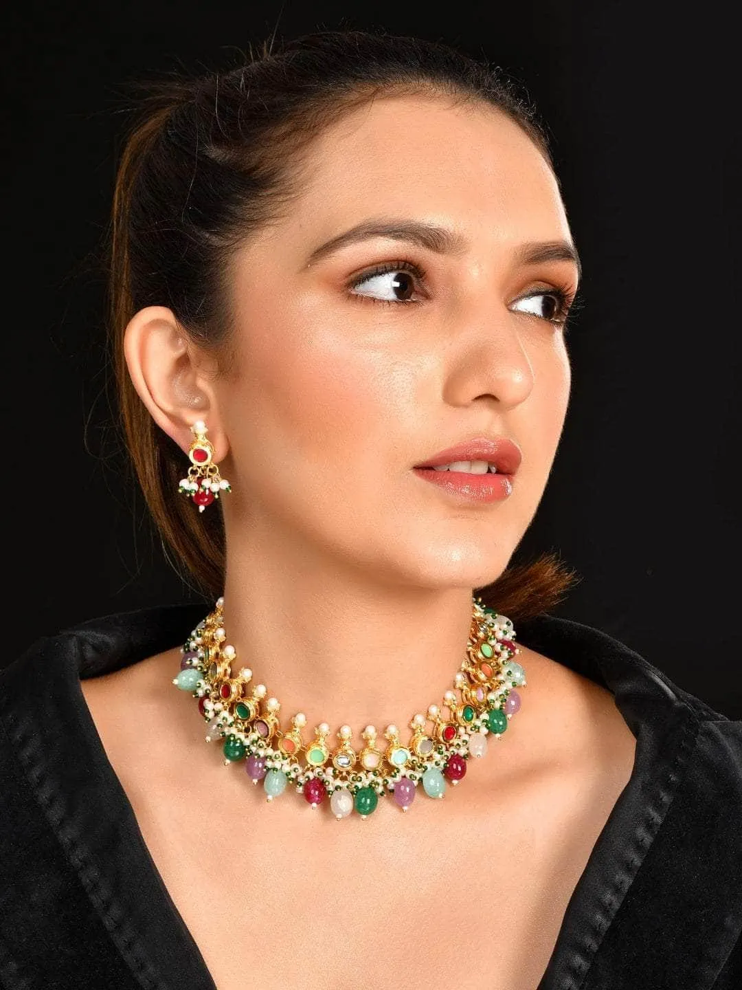 Ad Multi Color Kundan Necklace Set