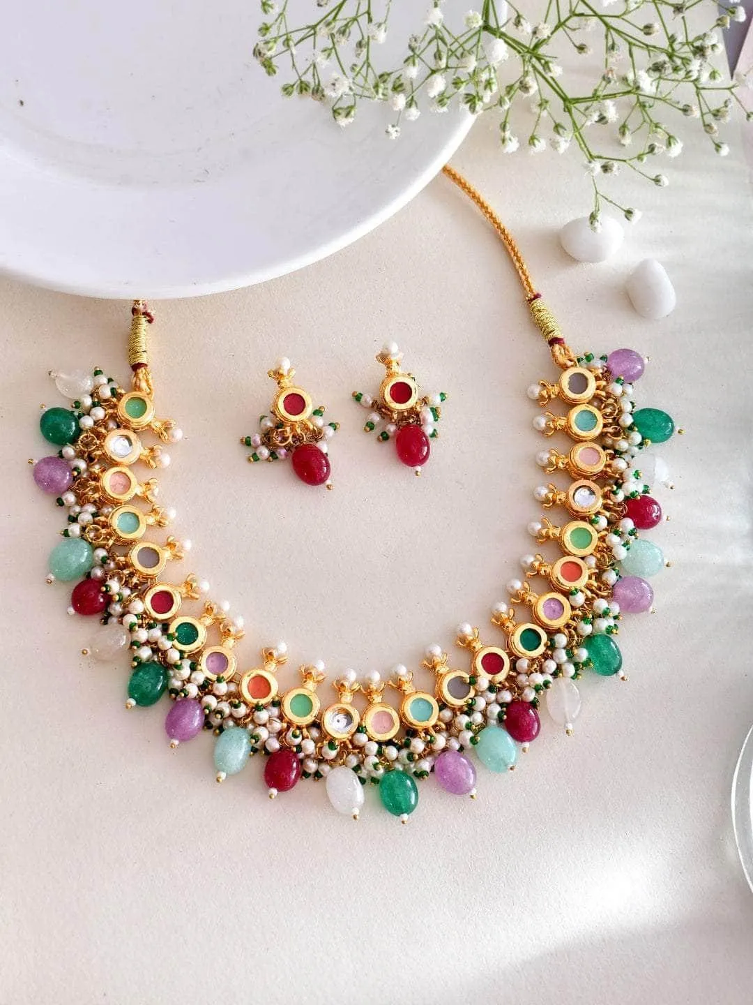 Ad Multi Color Kundan Necklace Set