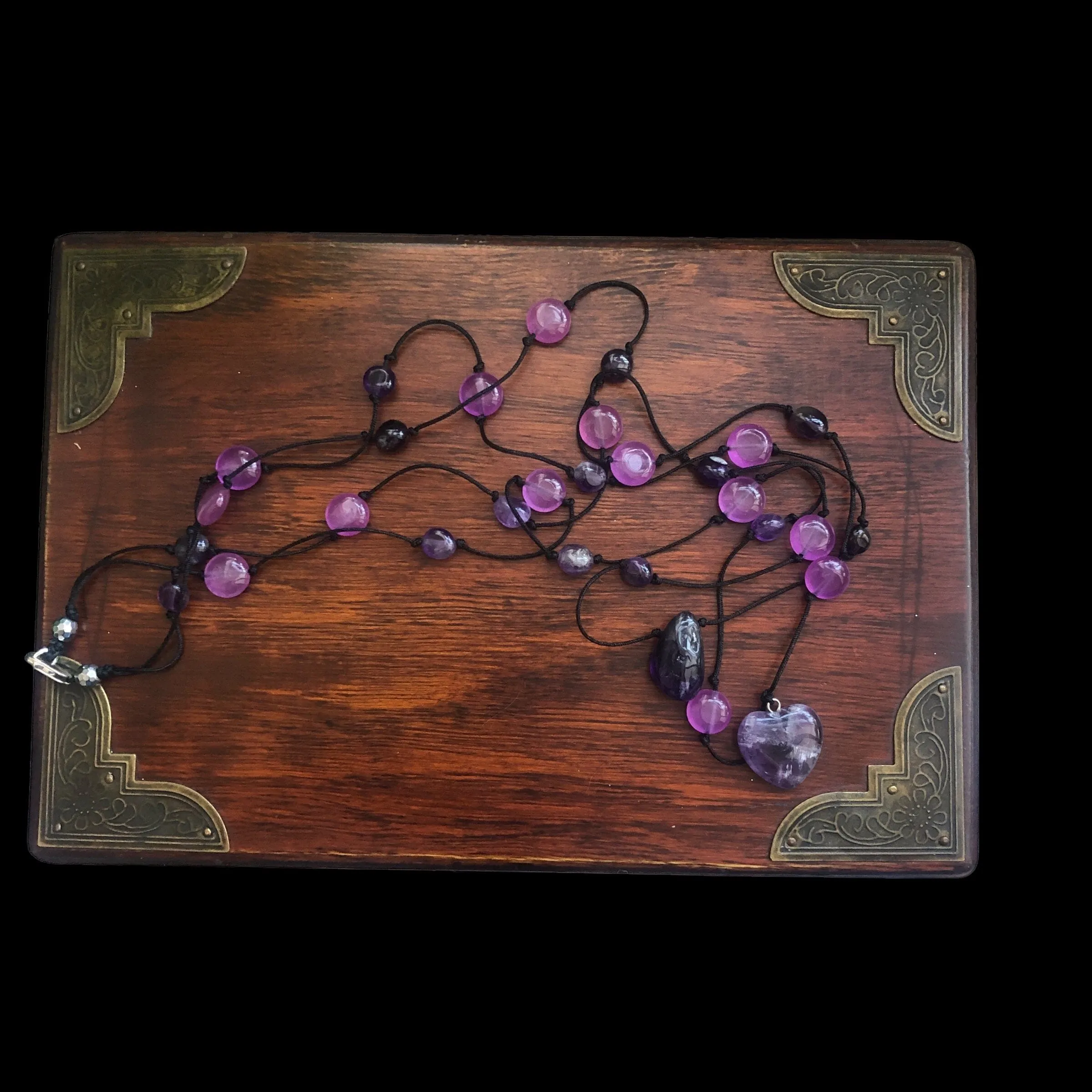 Amethyst and Black Thread Beaded Necklace