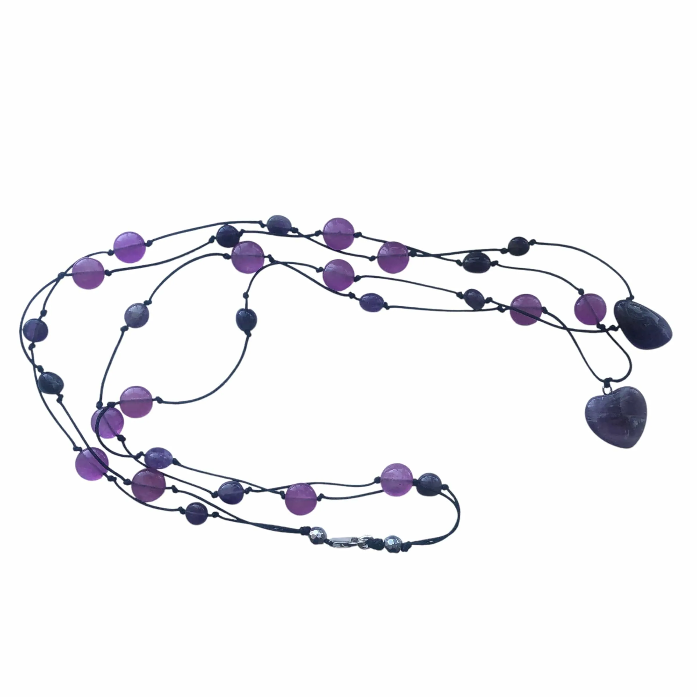 Amethyst and Black Thread Beaded Necklace