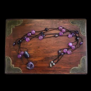 Amethyst and Black Thread Beaded Necklace