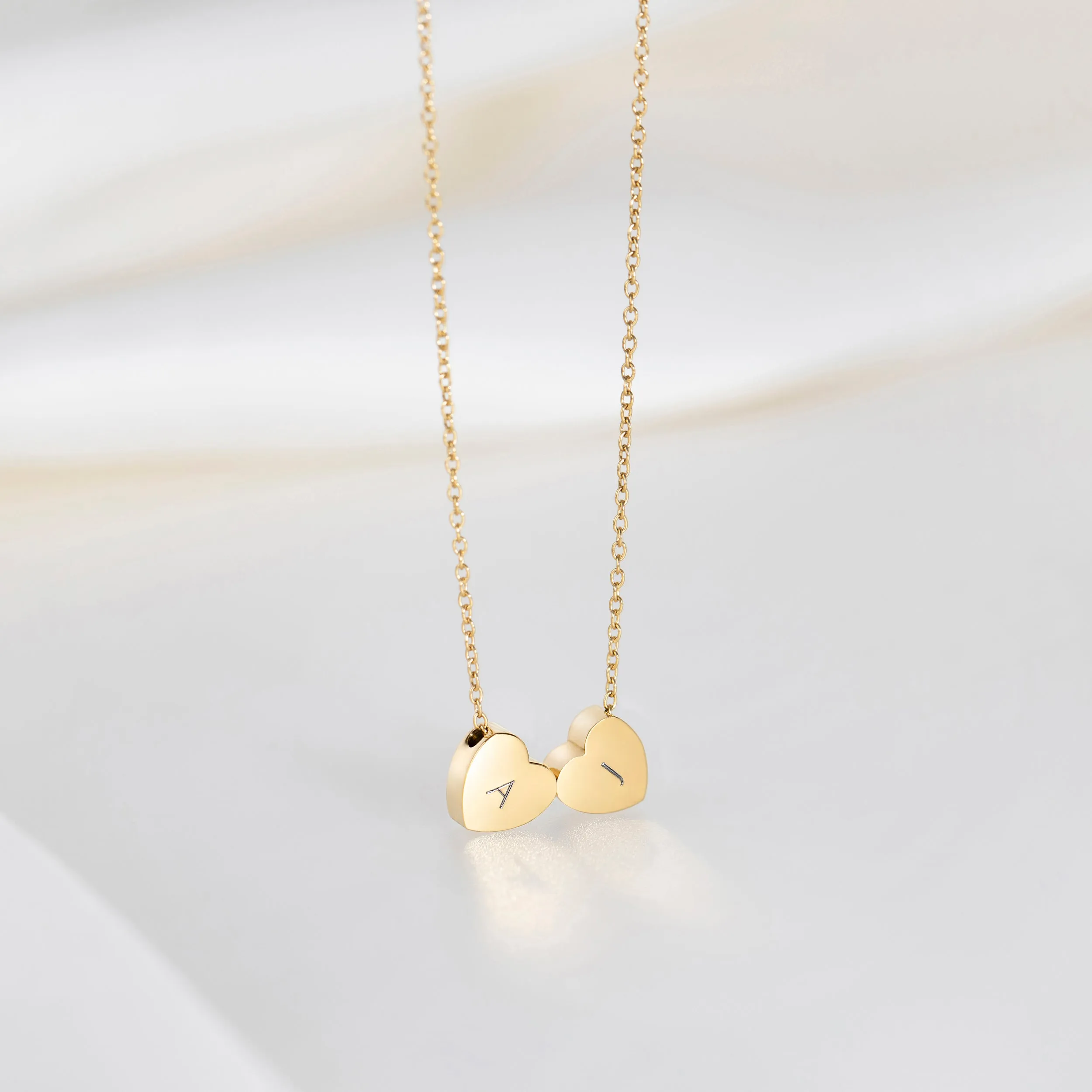 Amo Heart Double Bead Necklace in Gold