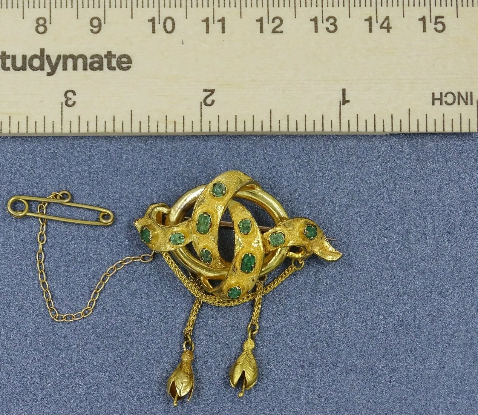 Antique (c.1860) Emerald 9ct Yellow Gold Brooch