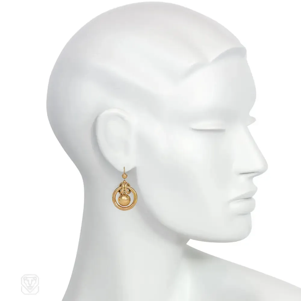 Antique looping hoop and ball pendant earrings