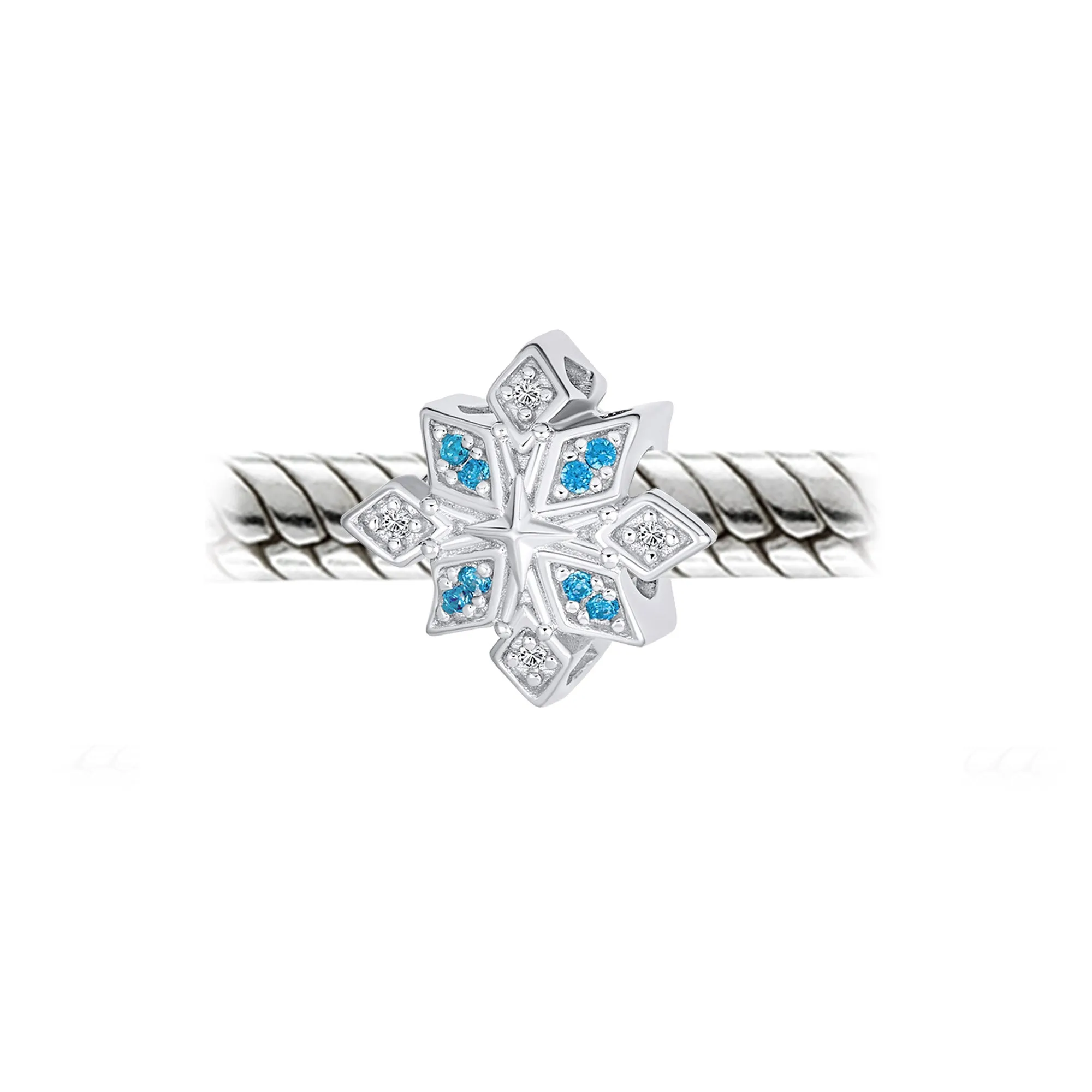 Aqua Ice Blue Snowflake Christmas Charm Bead with Crystals for European Bracelet