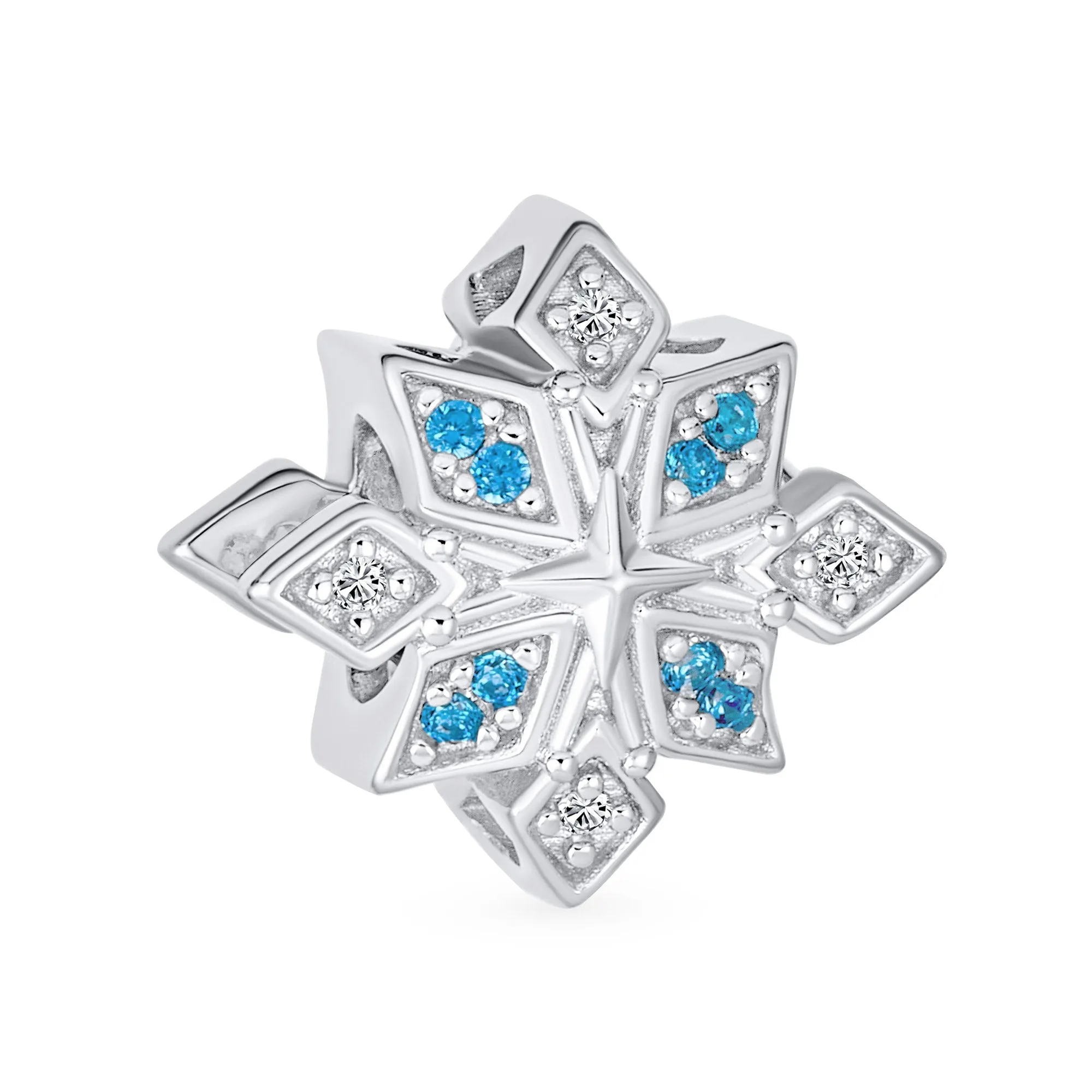 Aqua Ice Blue Snowflake Christmas Charm Bead with Crystals for European Bracelet